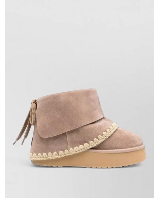 Mou Natural Calfskin Platform Ankle Boots