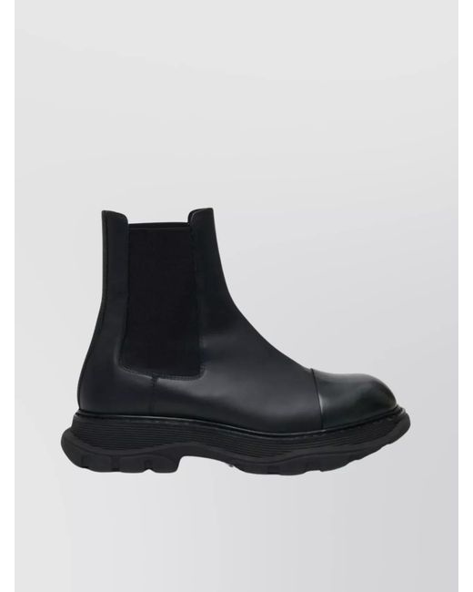 McQueen Black Calfskin Chelsea Boots With Rubber Lug Sole for men