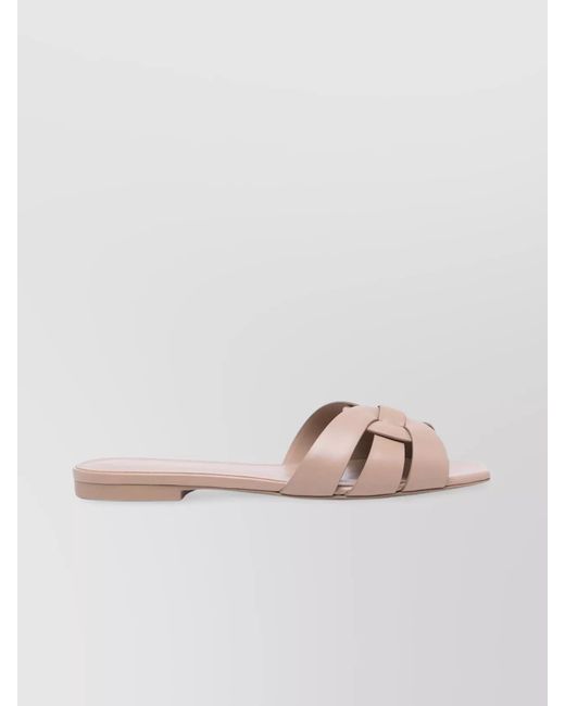 Saint Laurent Natural Leather Tribute Flat Sandals