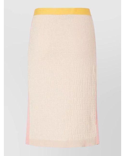Fendi Natural Knee Length Midi Skirt Textured Panels Waistband