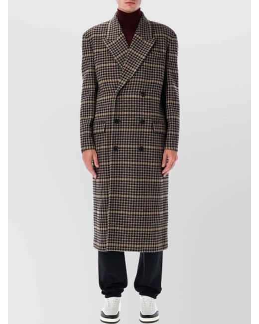 Saint Laurent Brown Tailored Wool Check Coat for men