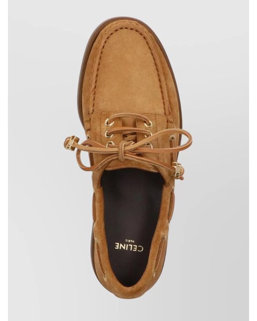 Céline Brown Eyelet Detailing Suede Loafers