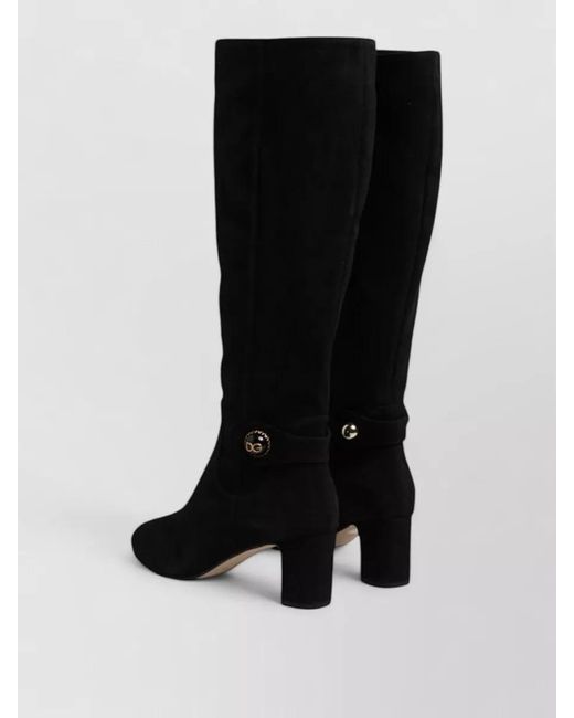 Dolce & Gabbana Black Suede Knee High Boots Almond Toe