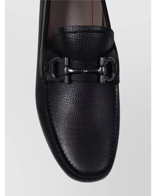 Ferragamo Black Leather Driver Loafers for men