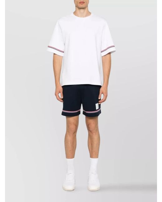 Thom Browne White Ribbed Crewneck Short Sleeve Cotton T-Shirt for men