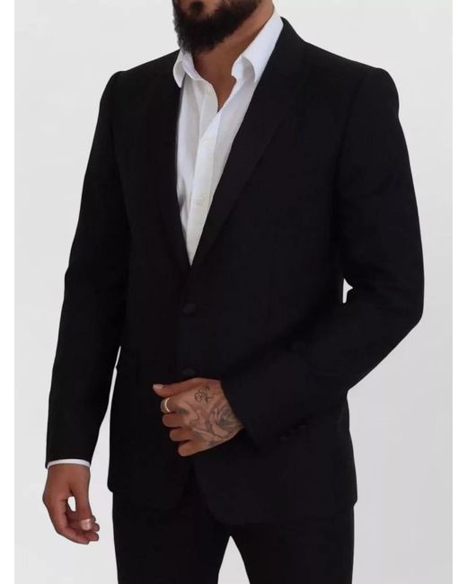 Dolce & Gabbana Black Slim-Fit Wool Silk Blazer for men