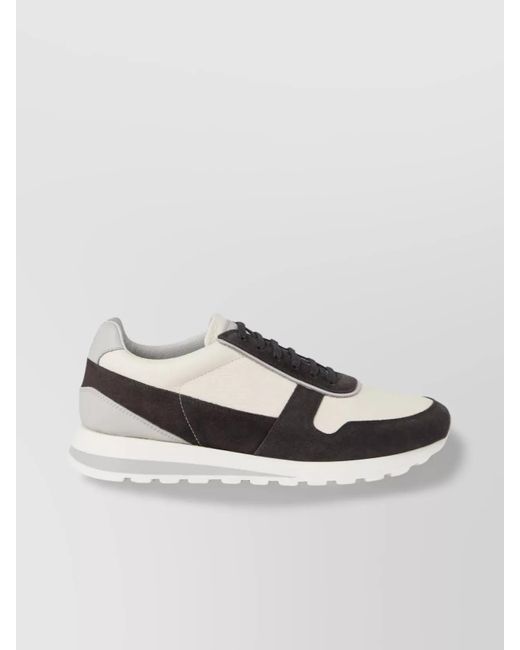 Brunello Cucinelli White Flat Sole Leather Sneakers With Suede Insert for men