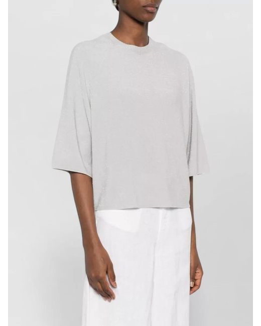 Fabiana Filippi White Relaxed Crew Neck Lightweight Knit Top