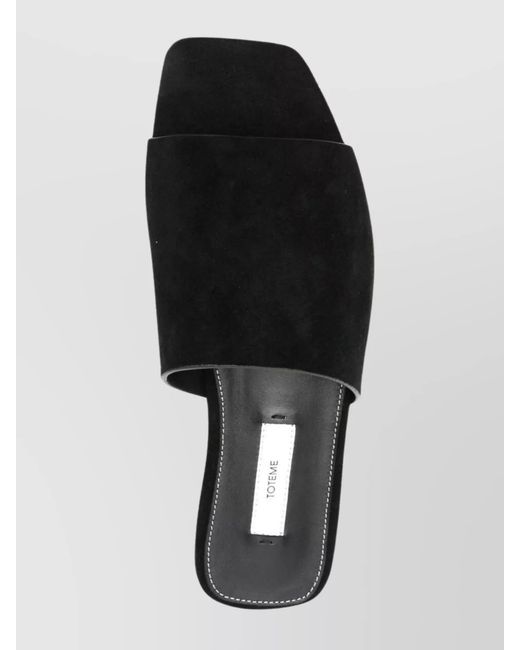 Totême Black Velvet Leather Flat Sandals