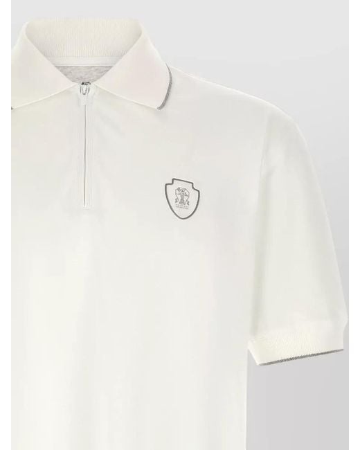 Brunello Cucinelli White Techno Piquet Polo Shirt Honeycomb Texture for men