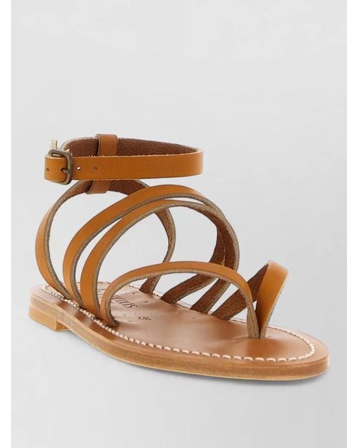 K. Jacques Brown Flat Sole Strappy Open Toe Ankle Strap Sandals