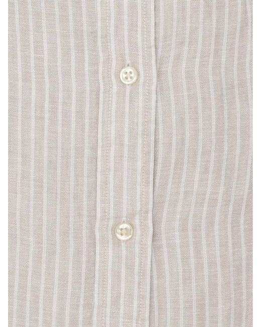 Ralph Lauren White Long Sleeve Striped Linen Cotton Shirt for men