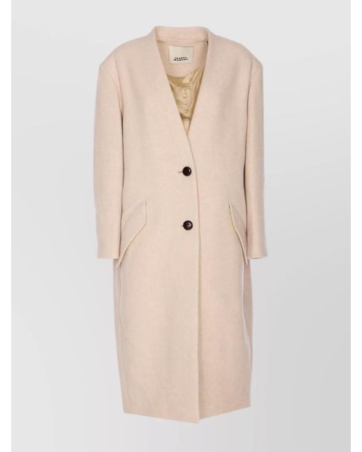 Isabel Marant Natural Wool V-Neck Single-Breasted Coat