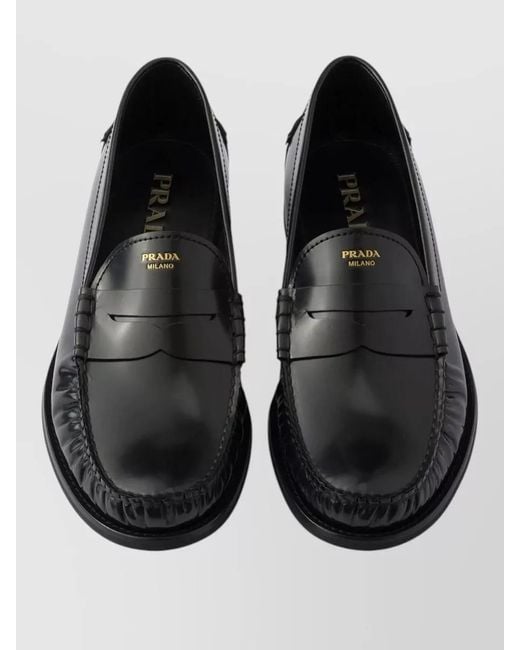 Prada Black Leather Penny Loafers Rubber Sole for men