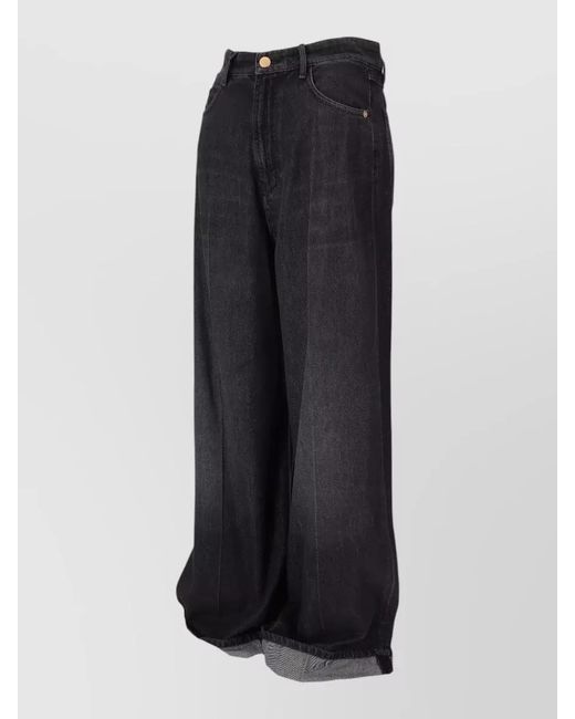 Max Mara Blue Denim Trousers Wide Leg Belt Loops Pockets