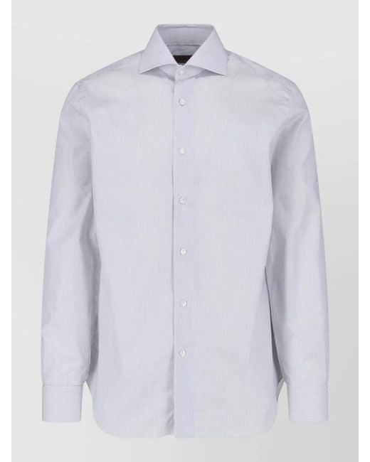 Barba Napoli White Striped Shirt Button Down Collar Long Sleeves for men