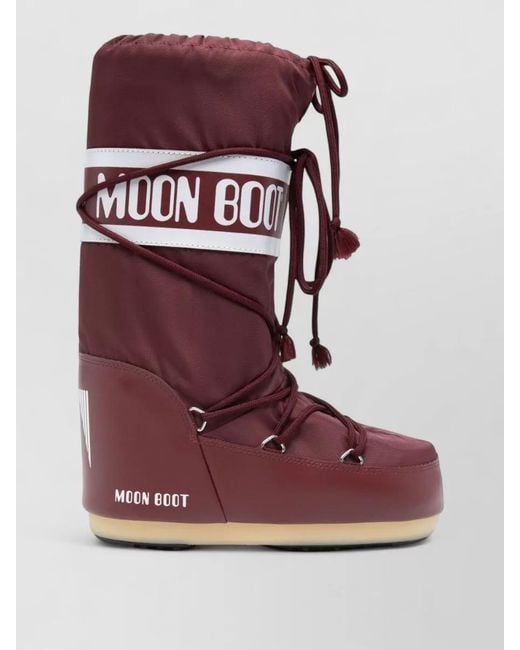 Moon Boot Red Boot Flat Sole High Shaft Round Toe