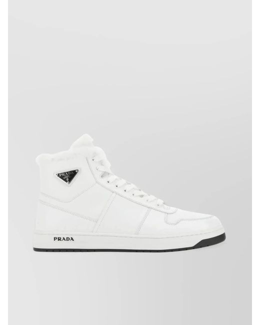 Prada White Leather High-Top Sneakers for men