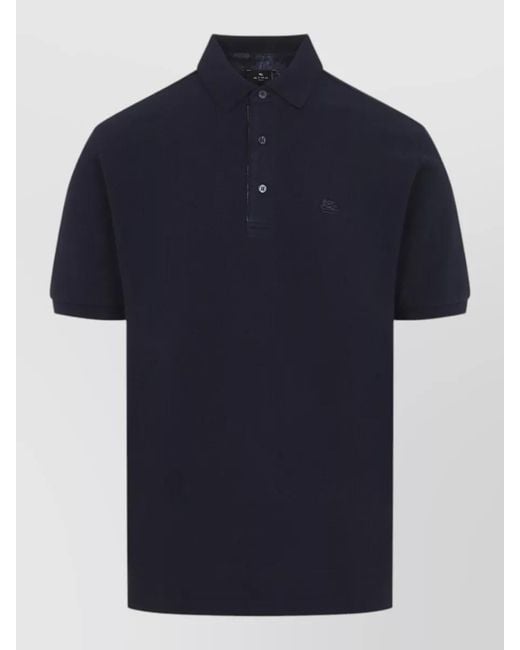 Etro Blue Roma Print Motif Short Sleeve Polo for men