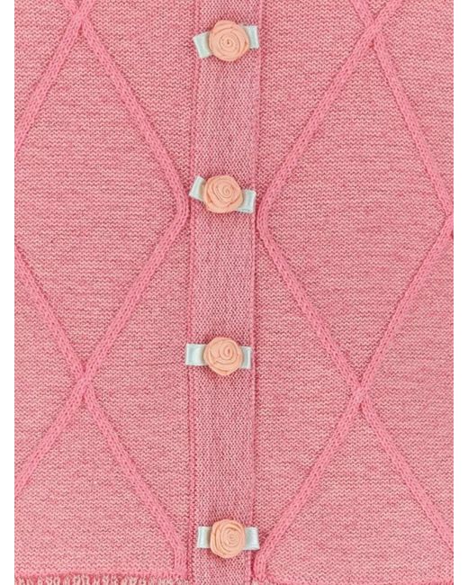 Cormio Pink Ruffled-Sleeve Knitted Cardigan
