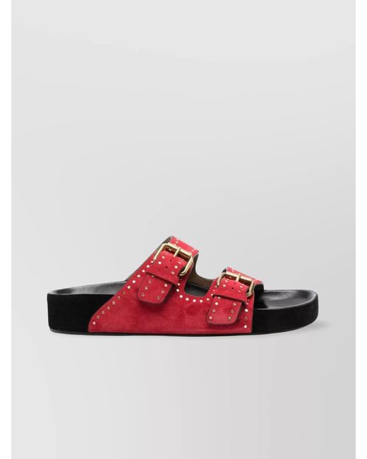Isabel Marant Red Studded Suede Flat Sandals