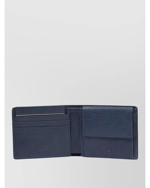 Piquadro Blue Compact Bi Fold Leather Wallet And Cardholder
