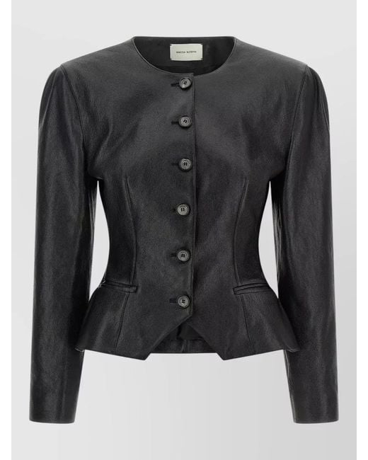 Magda Butrym Black Peplum Blazer Round Neck Fitted Silhouette