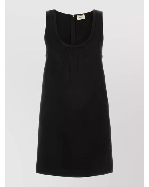 Saint Laurent Black Satin Mini Dress Scoop Neck Sleeveless