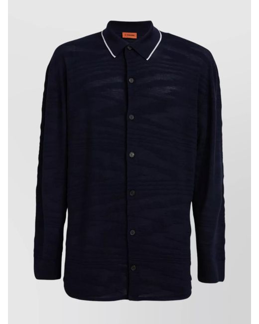 Missoni Blue Wool Slub Jacquard Long-Sleeve Shirt for men