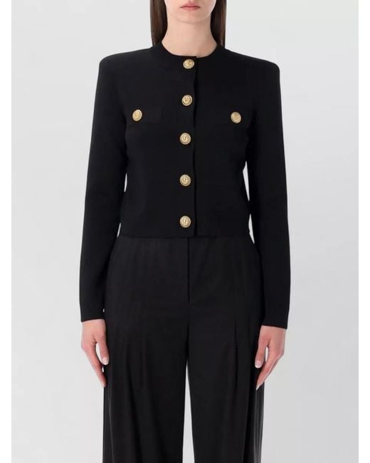 Balmain Blue Cropped Ribbed Crewneck Cardigan