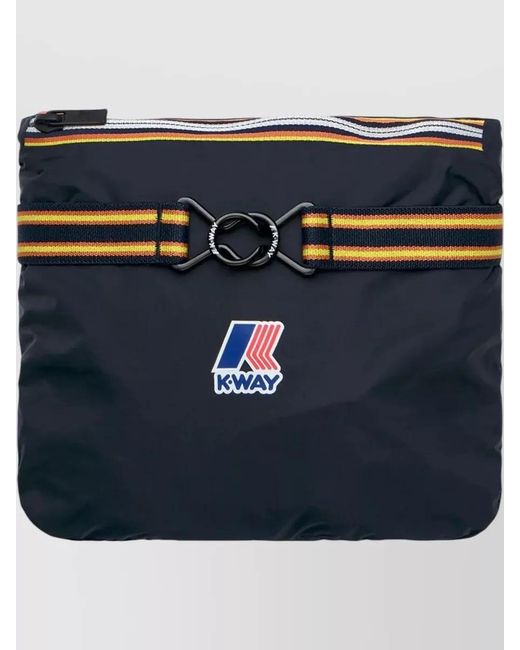 K-Way Blue Hooded Jacket Claudette Elastic Cuffs Stripes
