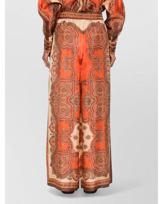 Zimmermann Orange Mahon Paisley Silk Wide Leg Trousers