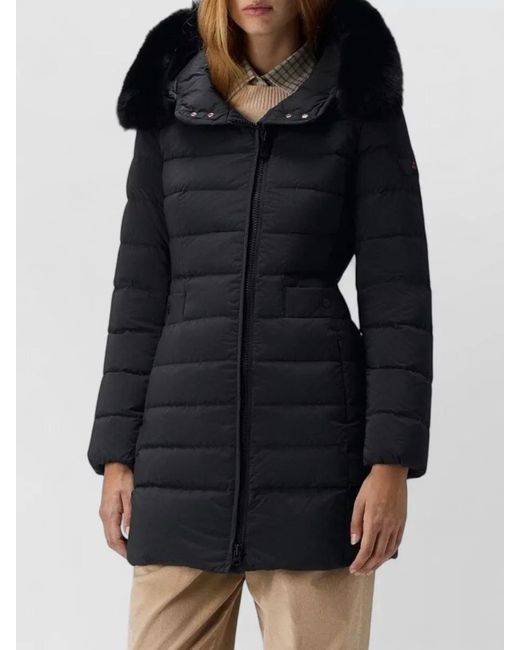 Peuterey Black Long Hooded Jacket Fur Trim Pockets