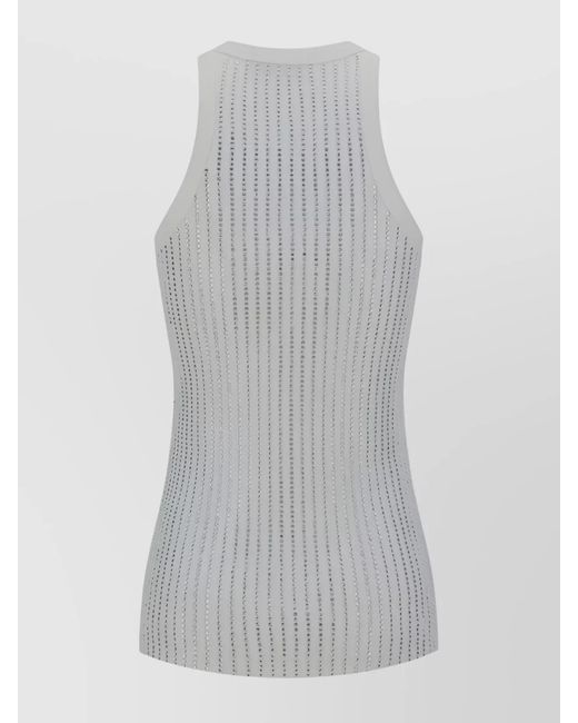 The Attico Gray Cotton Ribbed Rhinestone-Embellished Scoop-Neck Tank Top