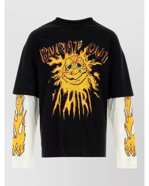 Amiri Black Burnout Double Sleeve Graphic Crew T-Shirt for men