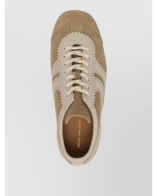 Dries Van Noten Natural Suede Low Top Sneakers Striped Detail