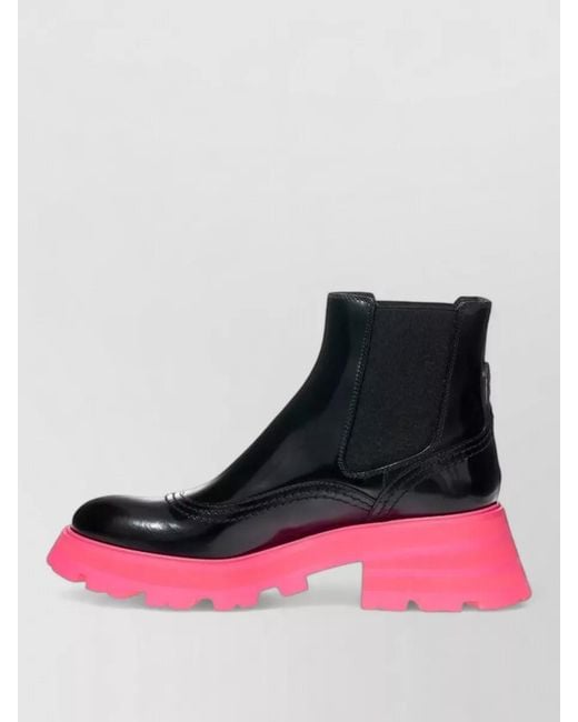 McQueen Pink Leather Platform Chelsea Boots