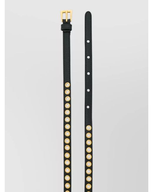 Prada White Leather Skinny Eyelet Belt