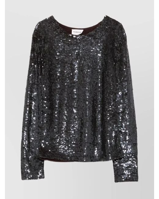 P.A.R.O.S.H. Black Sequined Long-Sleeve Blouse