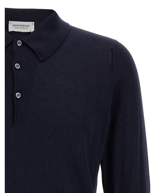 John Smedley Blue Fine-Knit Polo Shirt for men