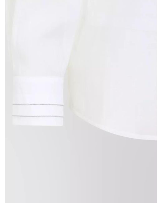Peserico White Organza Shirt Collared Neck Long Sleeves Sheer