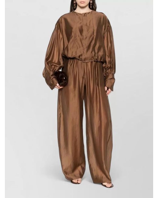 Thelatest Brown Diana Crewneck Blouse Balloon Sleeves Shine