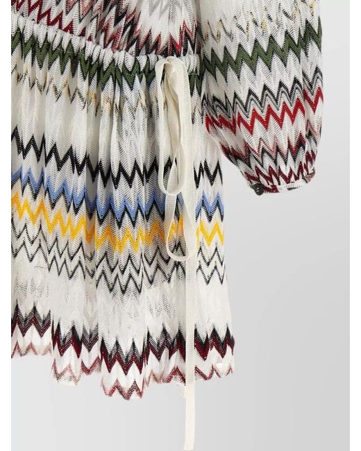Missoni Gray Chevron Dress Long Sleeves Tie Waist