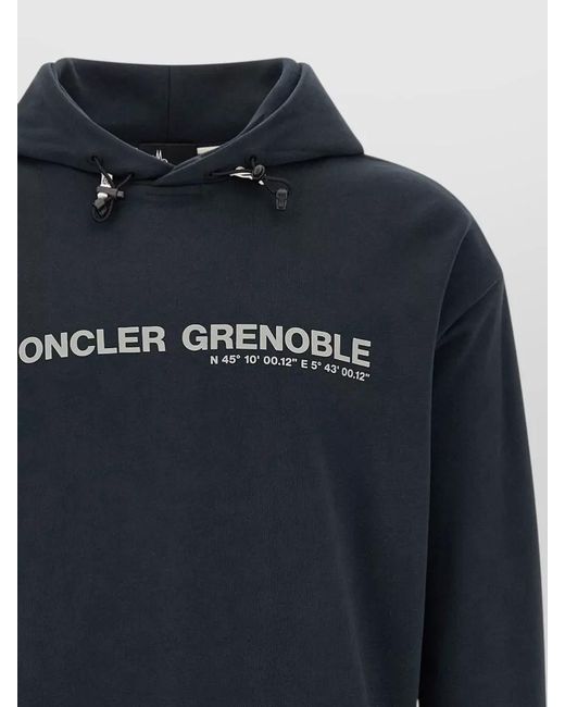 Moncler Blue Hooded Sweatshirt Logo Detail Drawstring for men