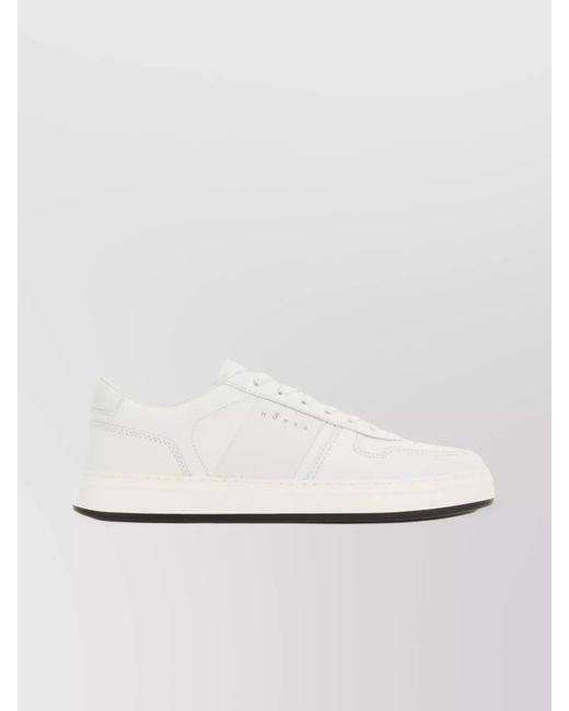 Hogan White Low-Top Round Toe Rubber Sole Sneakers for men