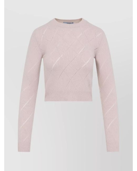 Prada Pink Cashmere Cropped Perforated Diamond Knit Jumper