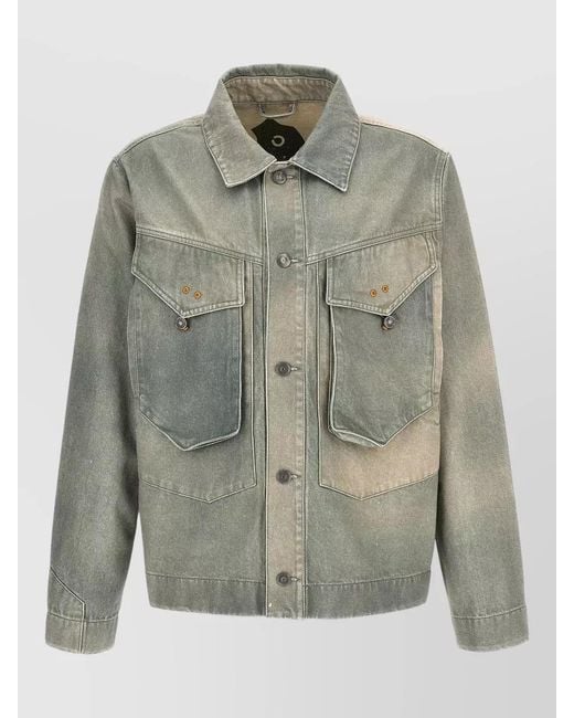 Objects IV Life Gray Denim Jacket Chest Pockets Long Sleeves Collar for men