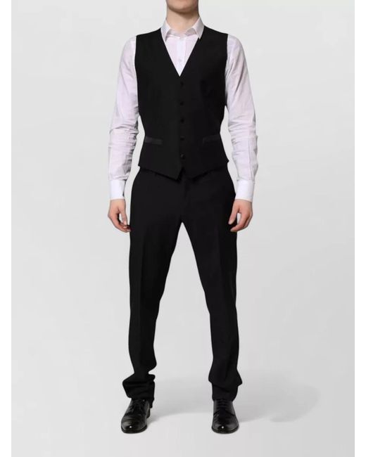 Dolce & Gabbana Black Wool Silk Crystal Embellished Slim Fit Three Piece Tuxedo for men