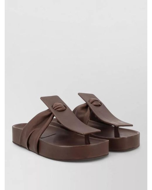 Uma Wang Brown Flat Slide Sandals Open Square Toe Strap