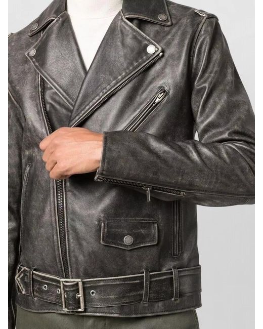 Golden Goose Deluxe Brand Gray Leather Biker Jacket for men